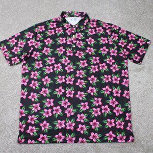 USAG You Suck at Golf Polo Shirt Mens 2XL XXL Black/Pink Floral Poly Stretch S/S